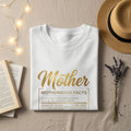 White t-shirt with "Mother" and "Motherhood Facts" label.