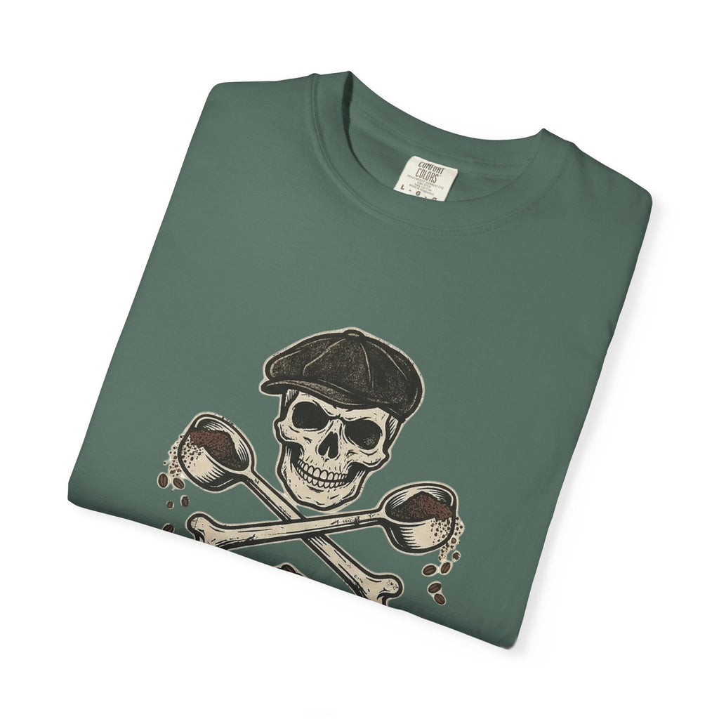 Skull & Spoons Coffee T-Shirt — "Spill the Beans" Vintage Café Tee