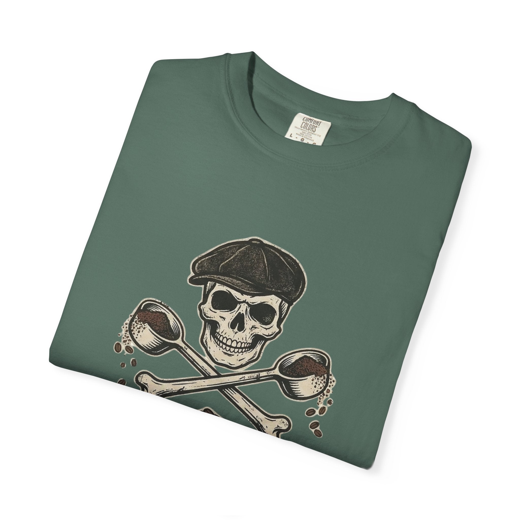 Skull & Spoons Coffee T-Shirt — "Spill the Beans" Vintage Café Tee