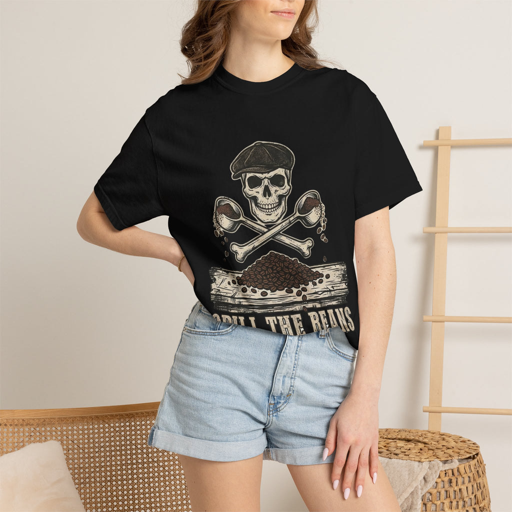 Skull & Spoons Coffee T-Shirt — "Spill the Beans" Vintage Café Tee