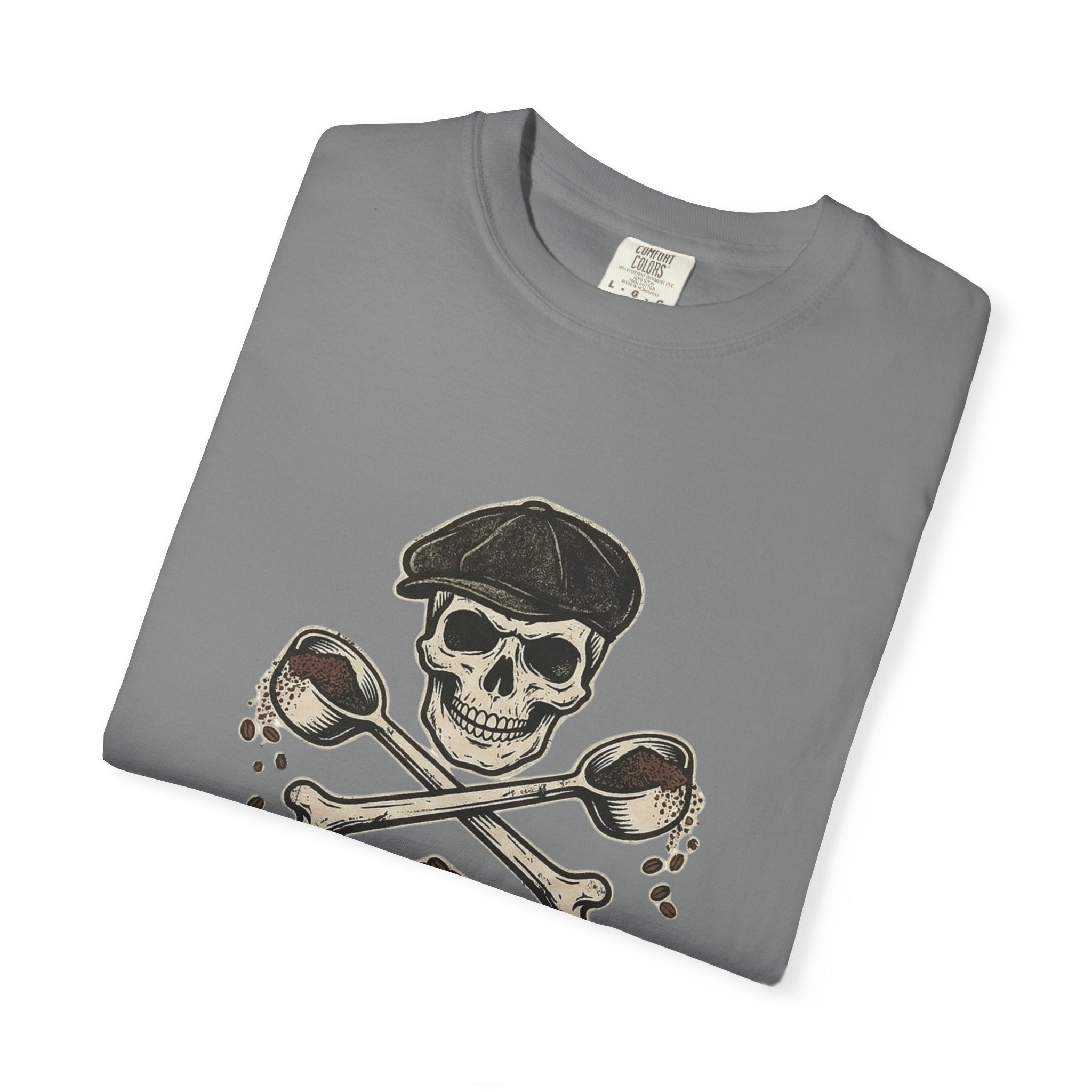 Skull & Spoons Coffee T-Shirt — "Spill the Beans" Vintage Café Tee