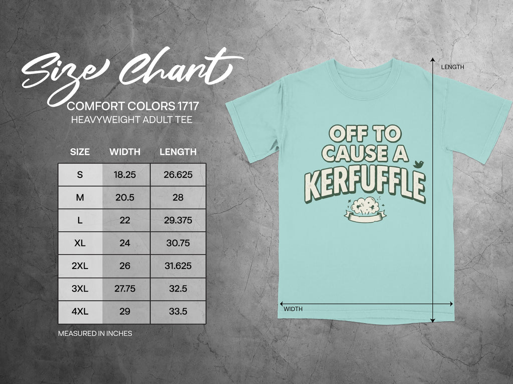 Size chart for Comfort Colors 1717 heavyweight adult tee.