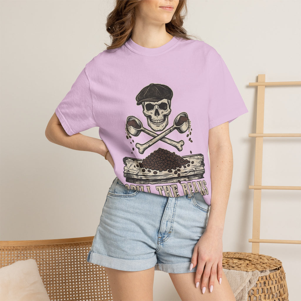 Skull & Spoons Coffee T-Shirt — "Spill the Beans" Vintage Café Tee