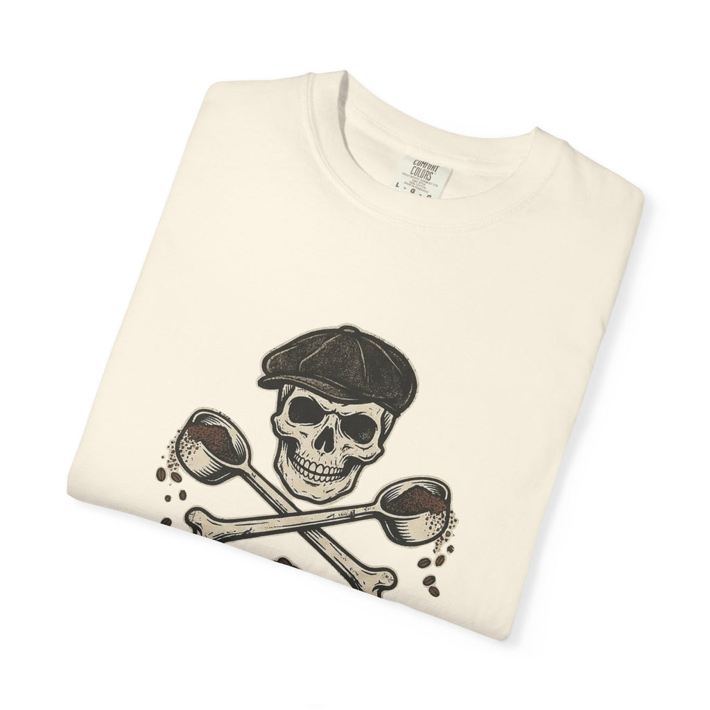 Skull & Spoons Coffee T-Shirt — "Spill the Beans" Vintage Café Tee