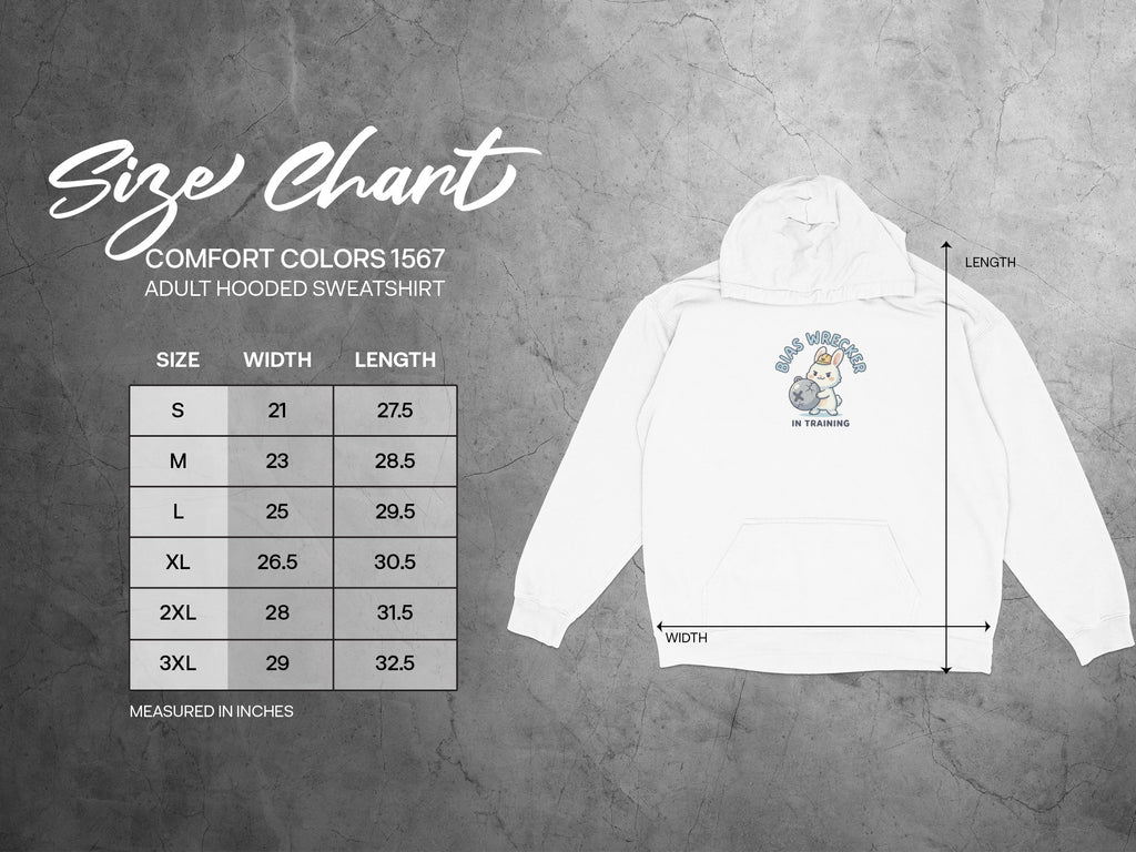 Comfort Colors 1567 adult hooded sweatshirt size chart.