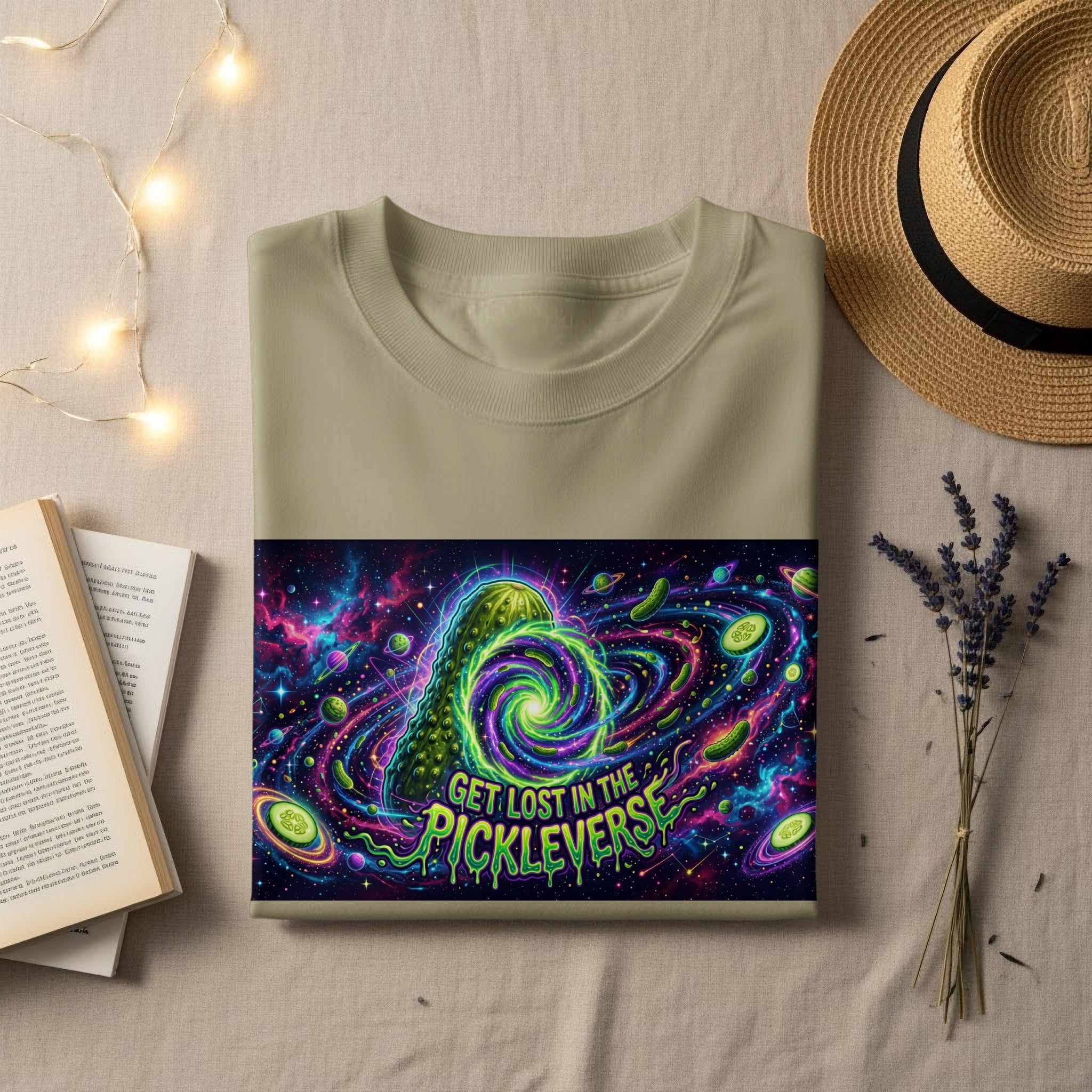 Light green t-shirt with "Get Lost in the Pickleverse" graphic.