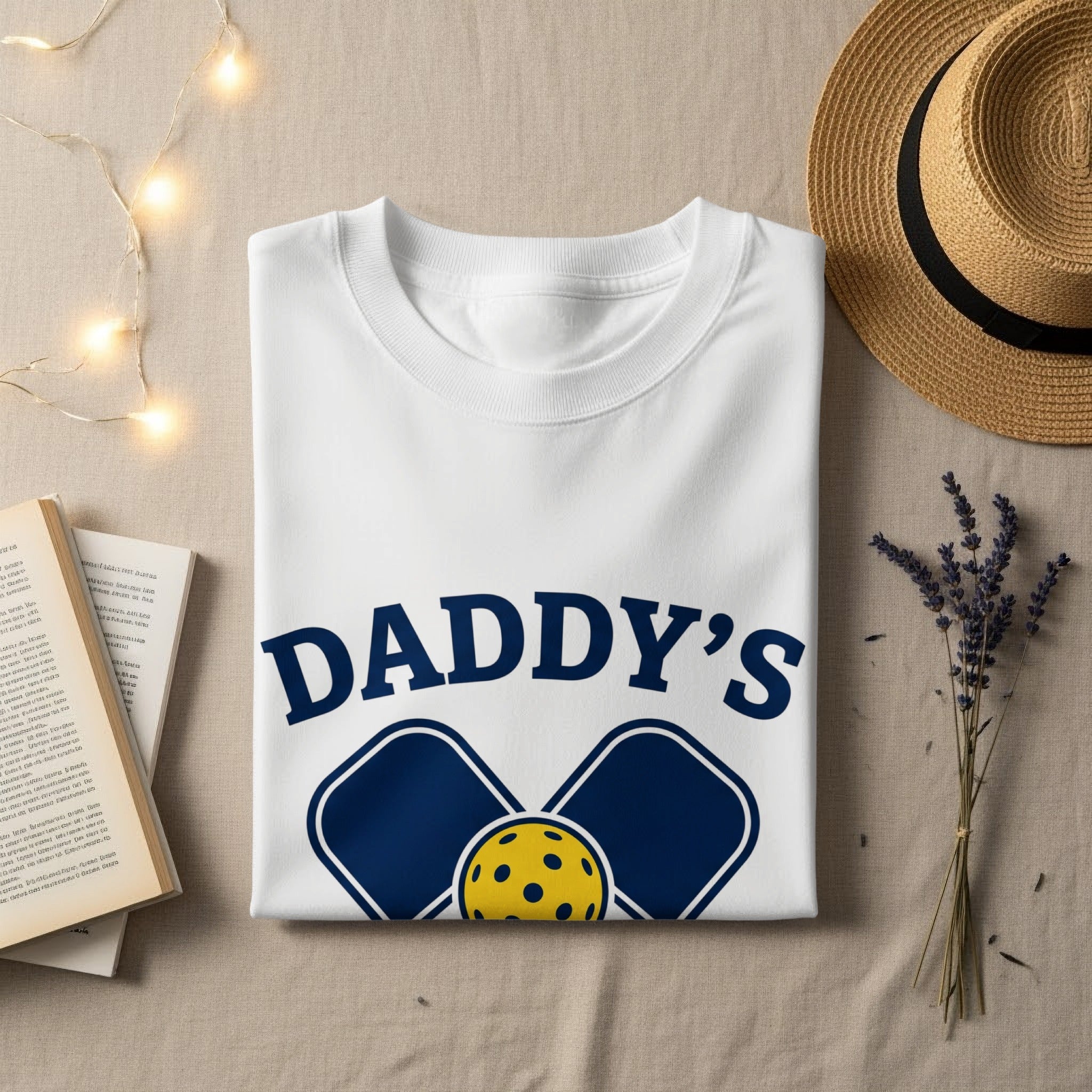 White t-shirt with "Daddy's" and a pickleball graphic.