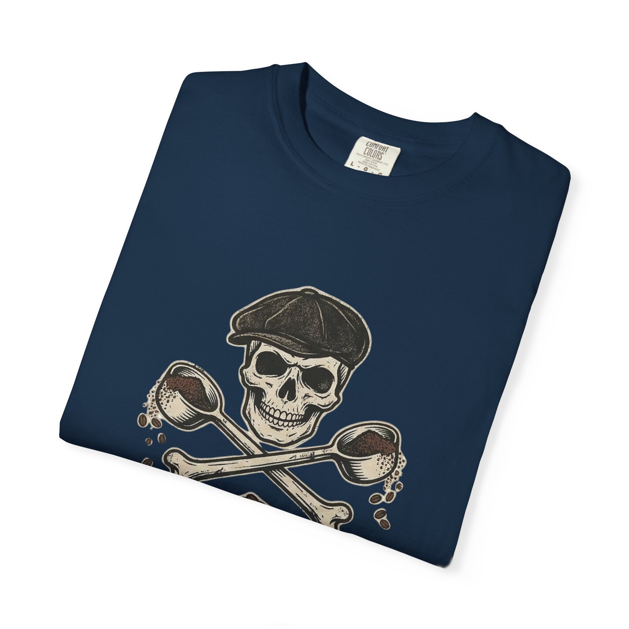 Skull & Spoons Coffee T-Shirt — "Spill the Beans" Vintage Café Tee