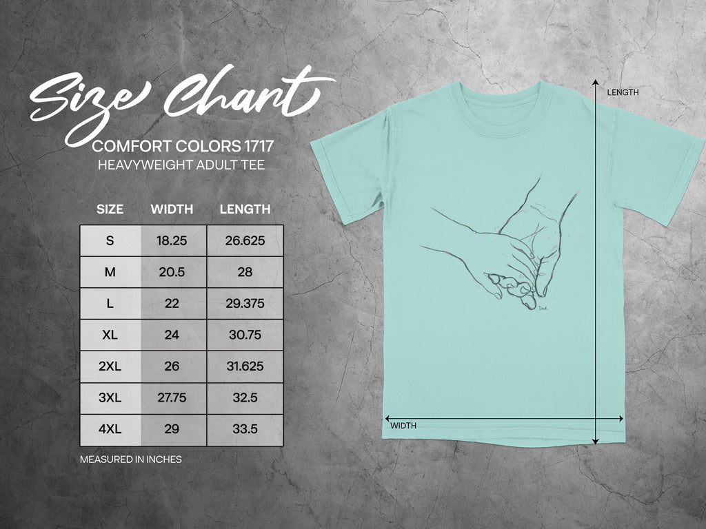 Comfort Colors 1717 size chart for heavyweight adult tee.