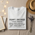 White t-shirt with black text "PROMPT ENGINEER (SYNTAX OPERATOR)".