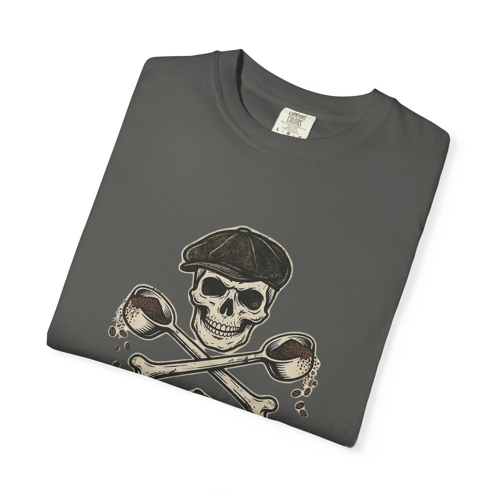 Skull & Spoons Coffee T-Shirt — "Spill the Beans" Vintage Café Tee