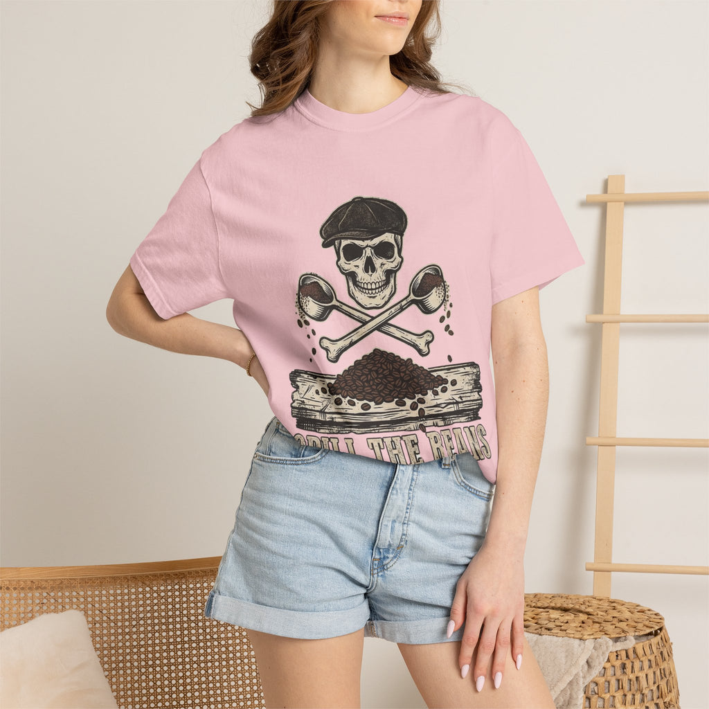 Skull & Spoons Coffee T-Shirt — "Spill the Beans" Vintage Café Tee