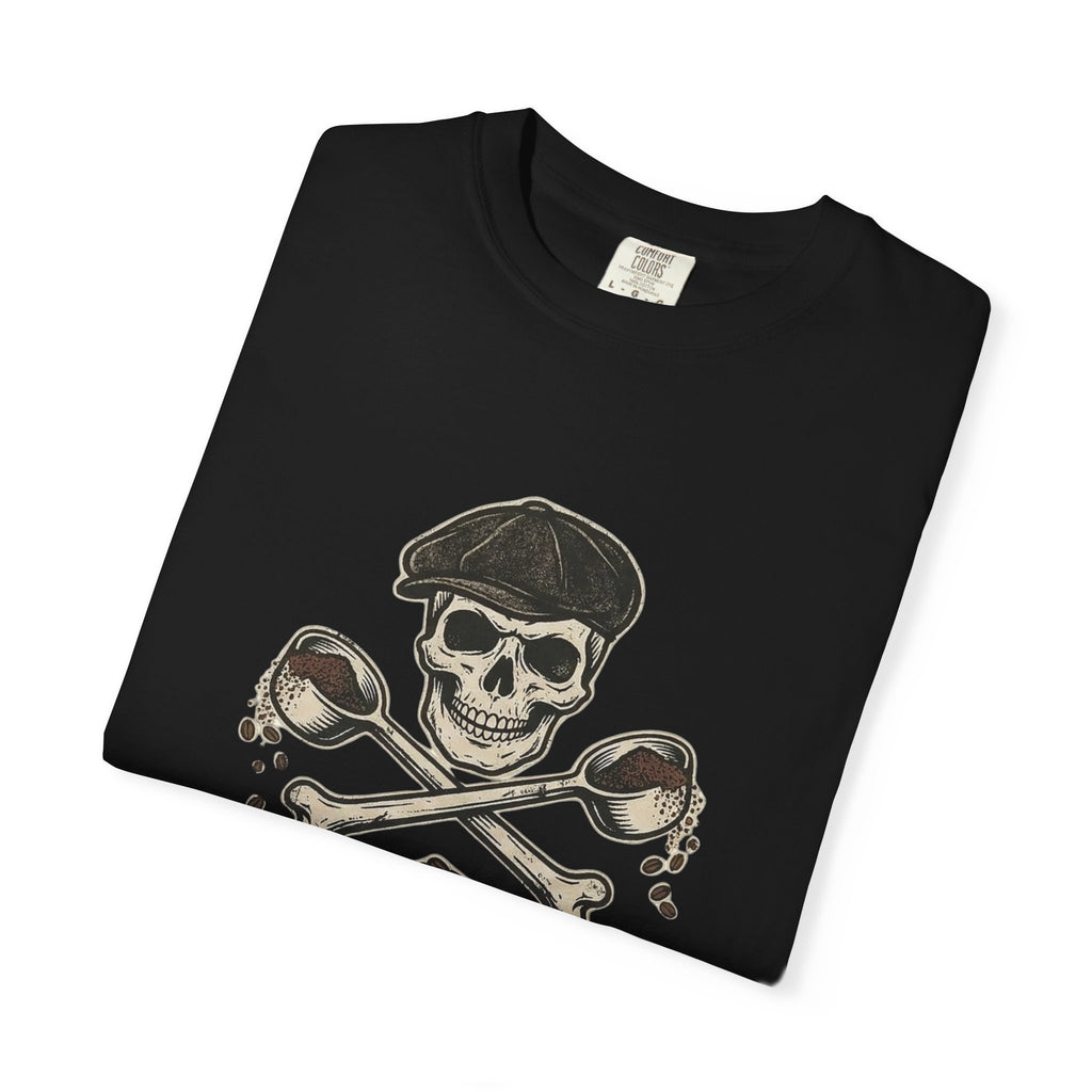 Skull & Spoons Coffee T-Shirt — "Spill the Beans" Vintage Café Tee