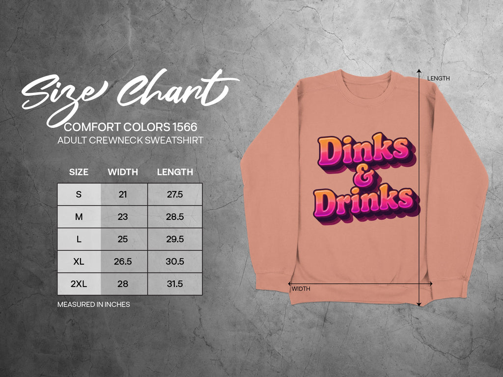 Comfort Colors 1566 adult crewneck sweatshirt size chart.