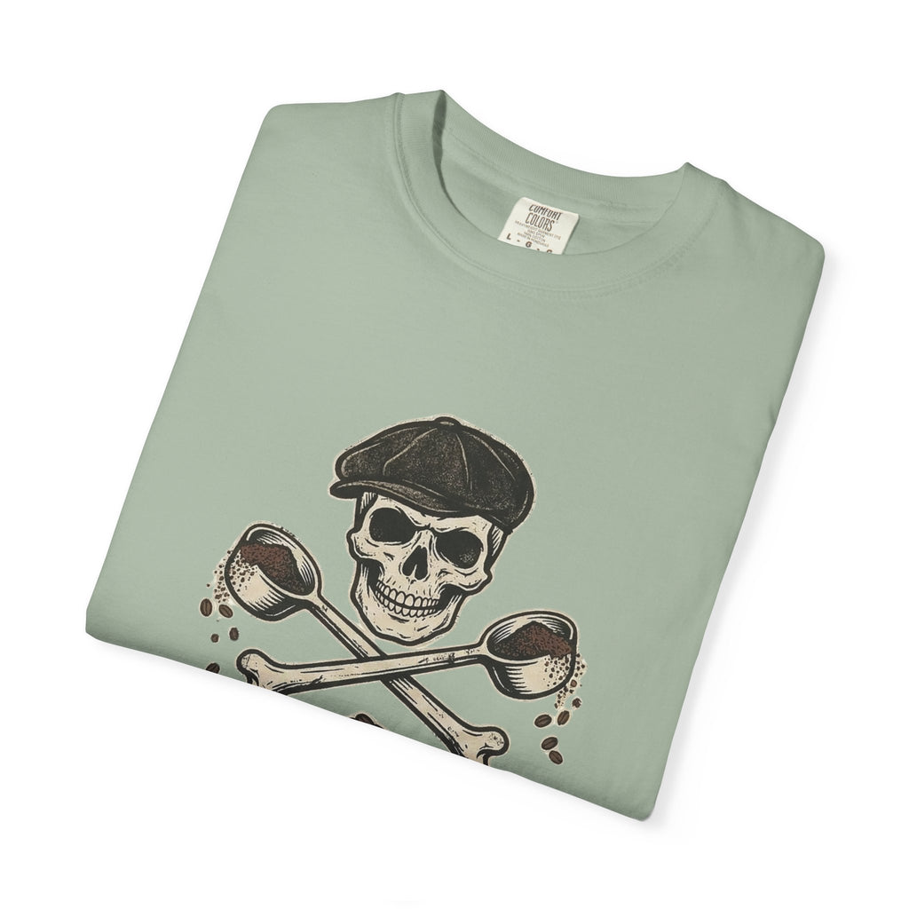 Skull & Spoons Coffee T-Shirt — "Spill the Beans" Vintage Café Tee