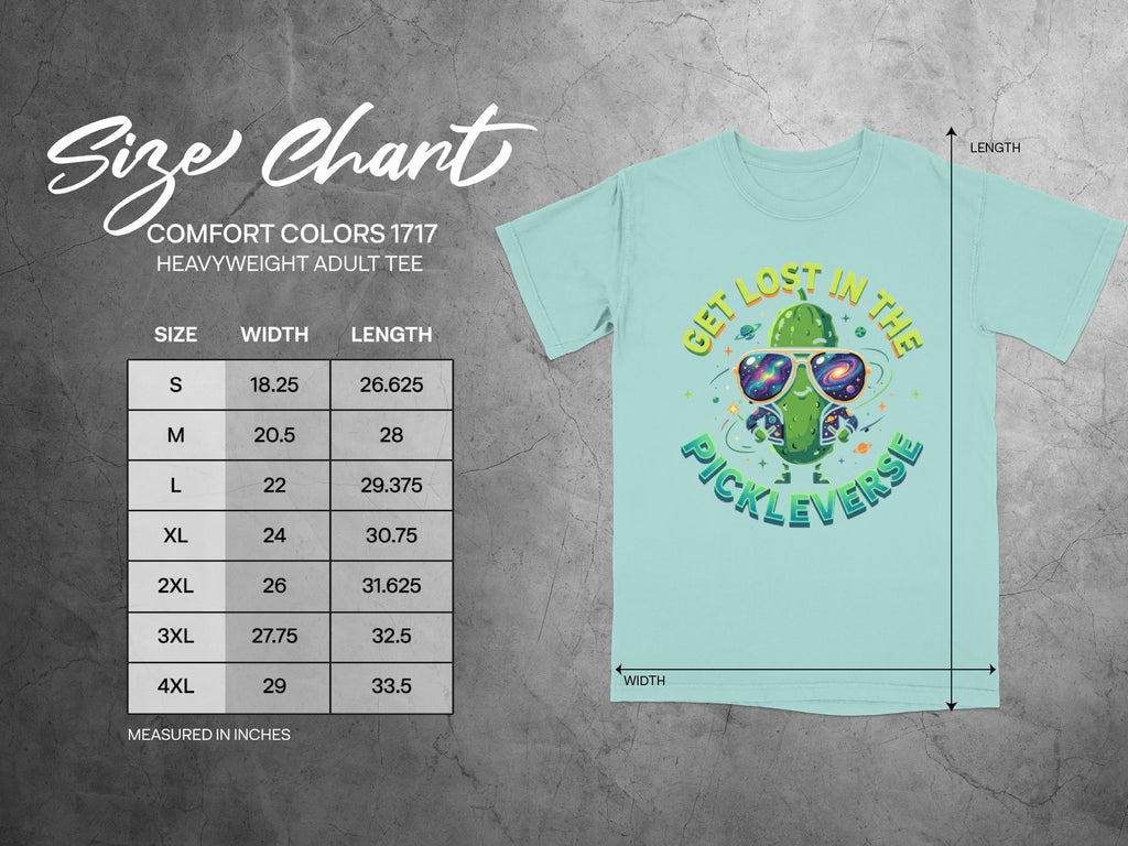 Comfort Colors 1717 size chart for heavyweight adult tee.