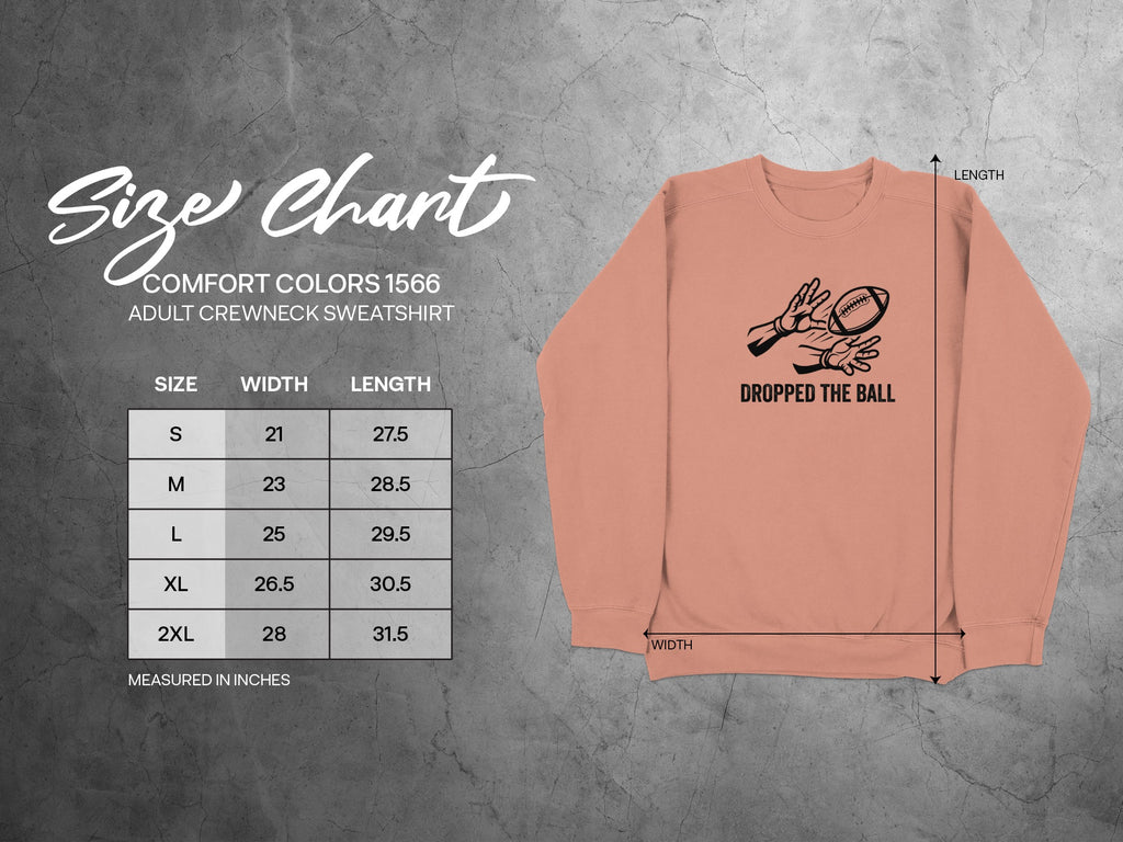 Comfort Colors 1566 adult sweatshirt size chart with dimensions.