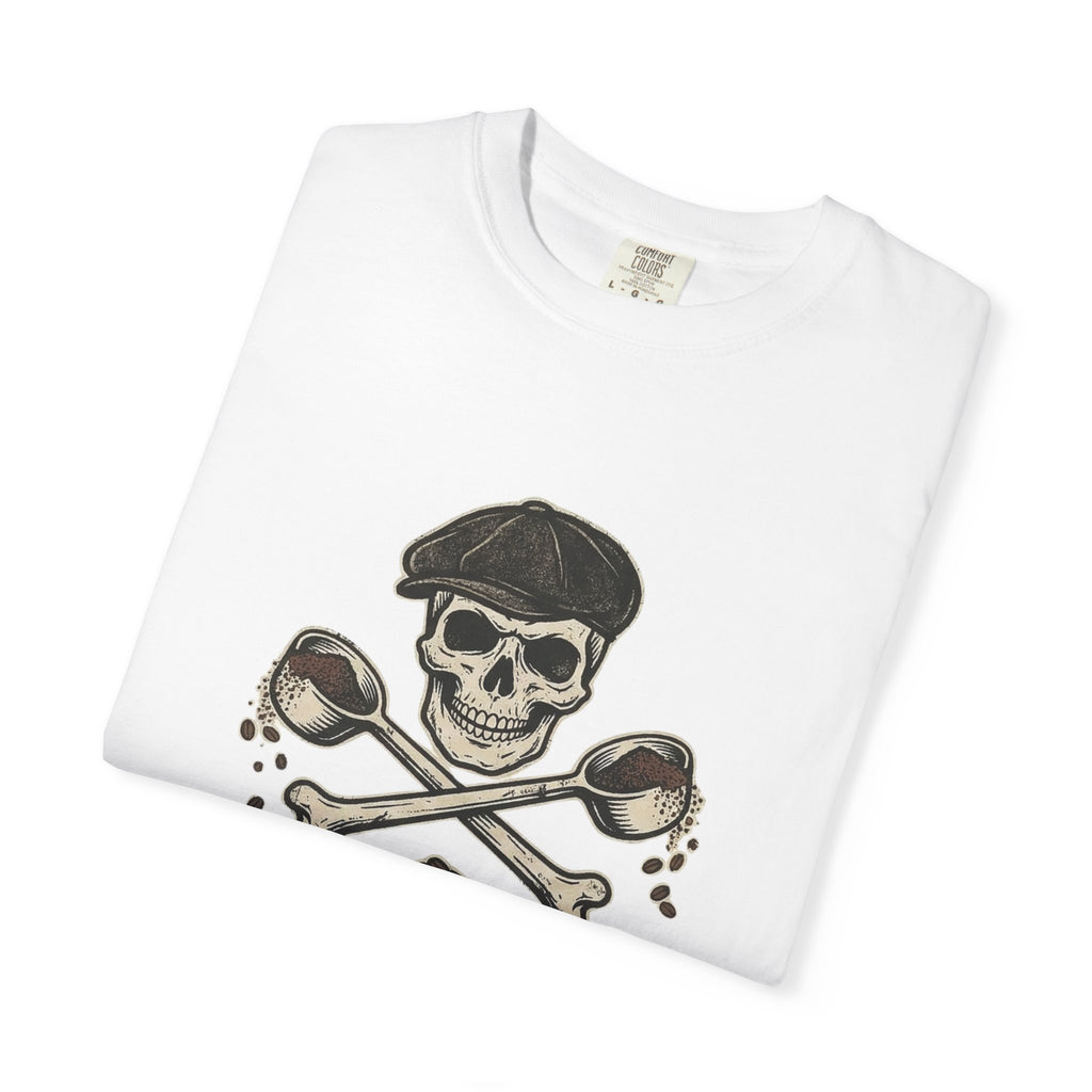 Skull & Spoons Coffee T-Shirt — "Spill the Beans" Vintage Café Tee