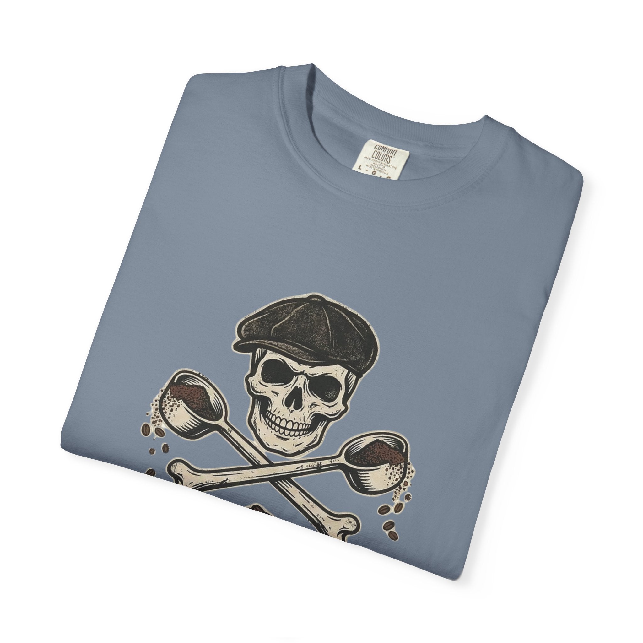 Skull & Spoons Coffee T-Shirt — "Spill the Beans" Vintage Café Tee