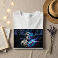 White t-shirt with "DIFFERENT VIBE" and bust of ancient man with digital glitch.