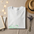 White t-shirt with "My patience is like 56k modem" graphic and green heart monitor line.