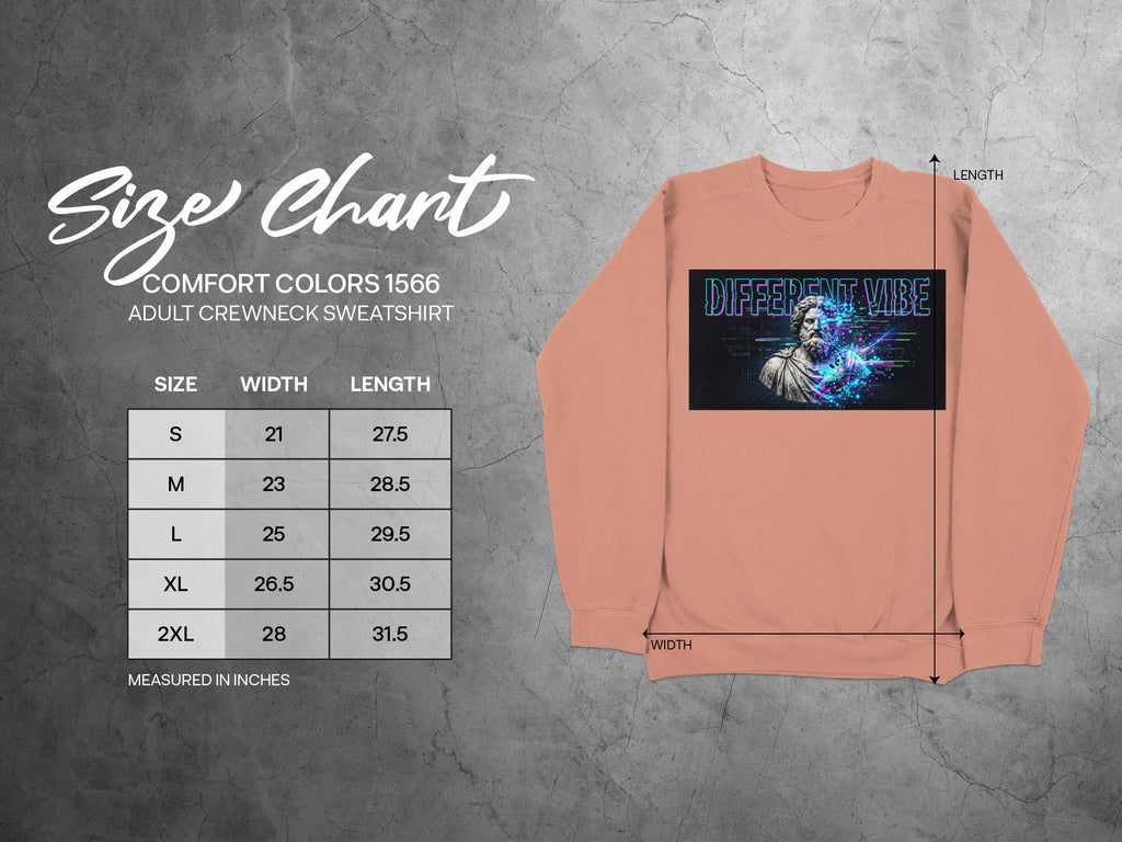 Comfort Colors 1566 adult crewneck sweatshirt size chart.